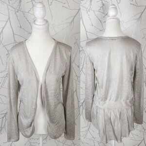 Elena Baldi Ivory Silver Lightweight Knit Open Front Peplum Cardigan